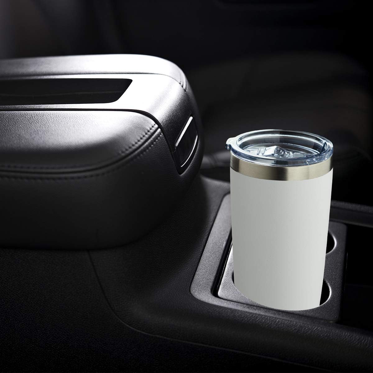 COMOOO Vaso blanco de 20 onzas con aislamiento al vacío de doble pared para café, taza de viaje de acero inoxidable a granel con tapa y pajita,