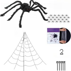 Decoraciones de araña gigante de 79 pulgadas, decoraciones realistas de araña falsa para suministros de fiesta de Halloween, decoraciones de araña Decoraciones de araña gigante de 79 pulgadas, decoraciones realistas de araña falsa para suministros de fiesta de Halloween, decoraciones de araña