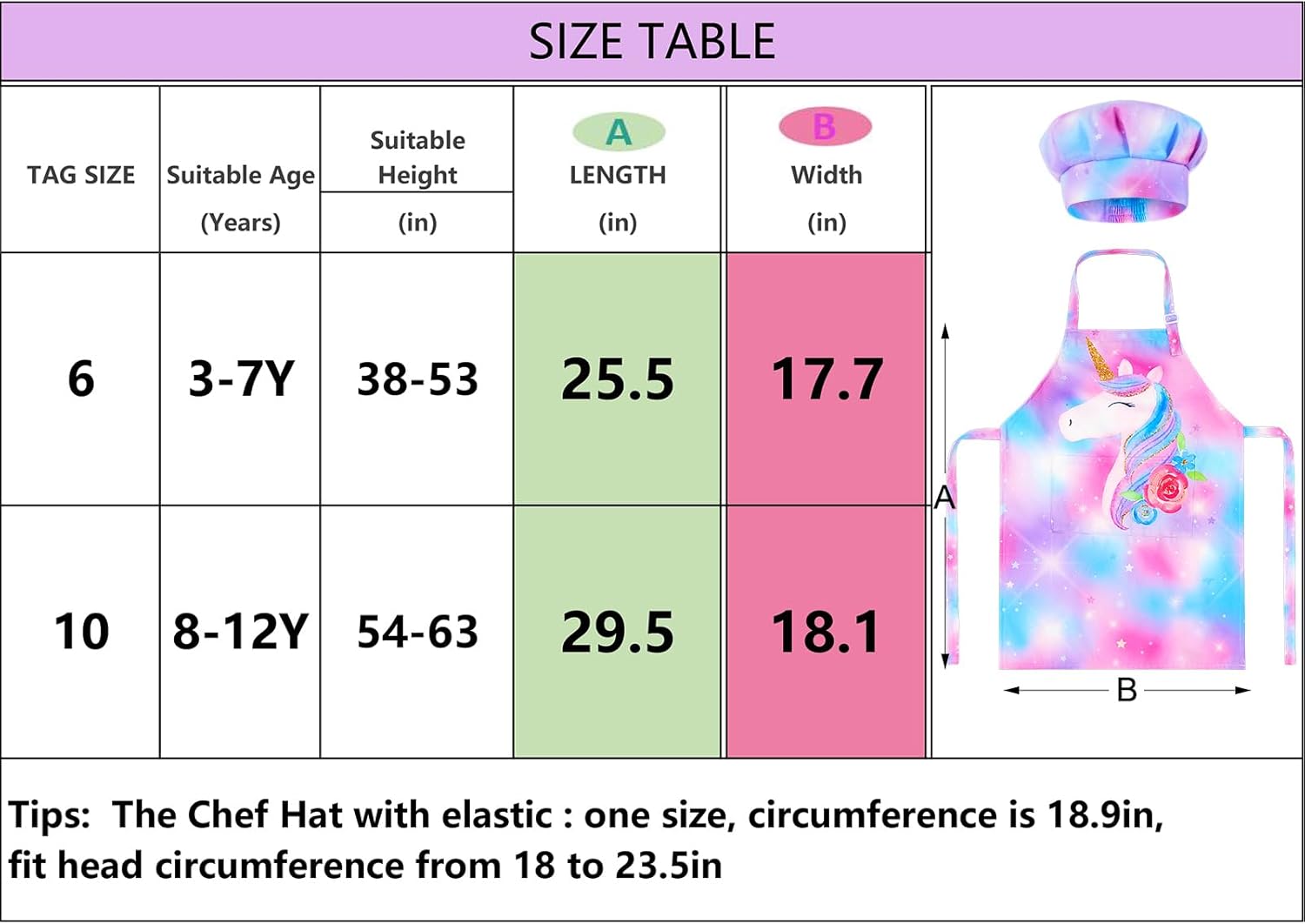 MHJY Juego de delantal y sombrero de chef para niños, para cocinar, hornear, pintar, bonito delantal para niñas pequeñas con bolsillos, color azul y