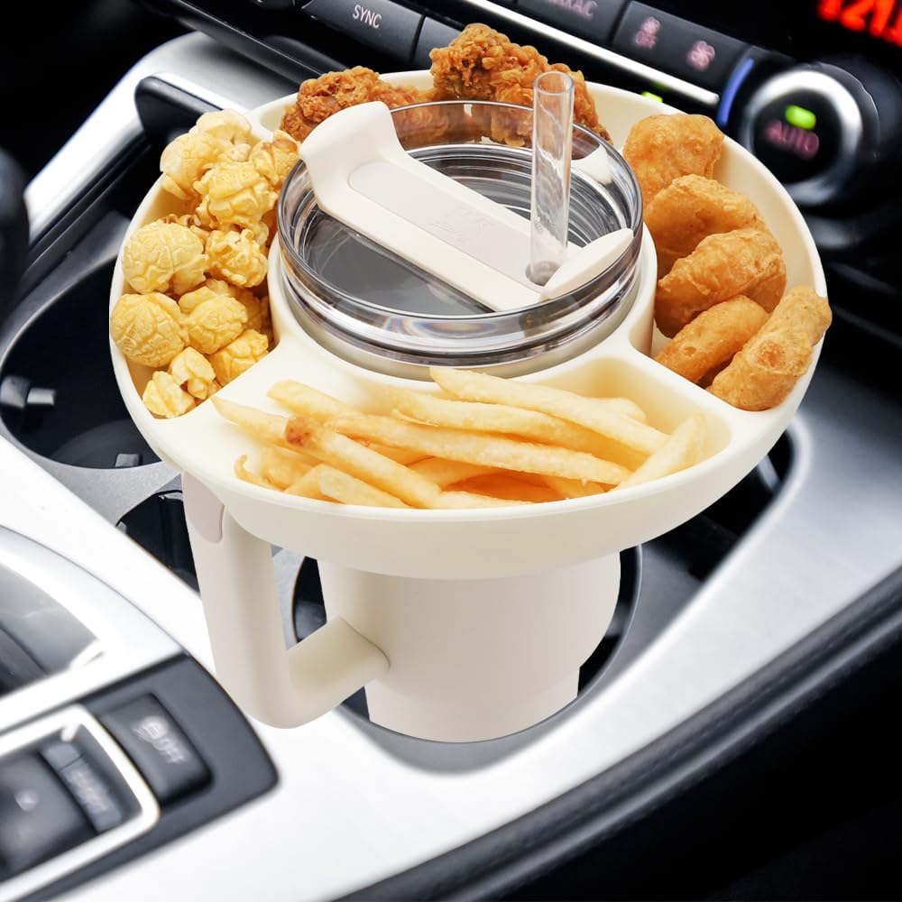 Tazón de aperitivos para taza Stanley de 40 onzas, bandeja de silicona para vaso Stanley de 40 onzas, anillo blanco reutilizable para accesorios de