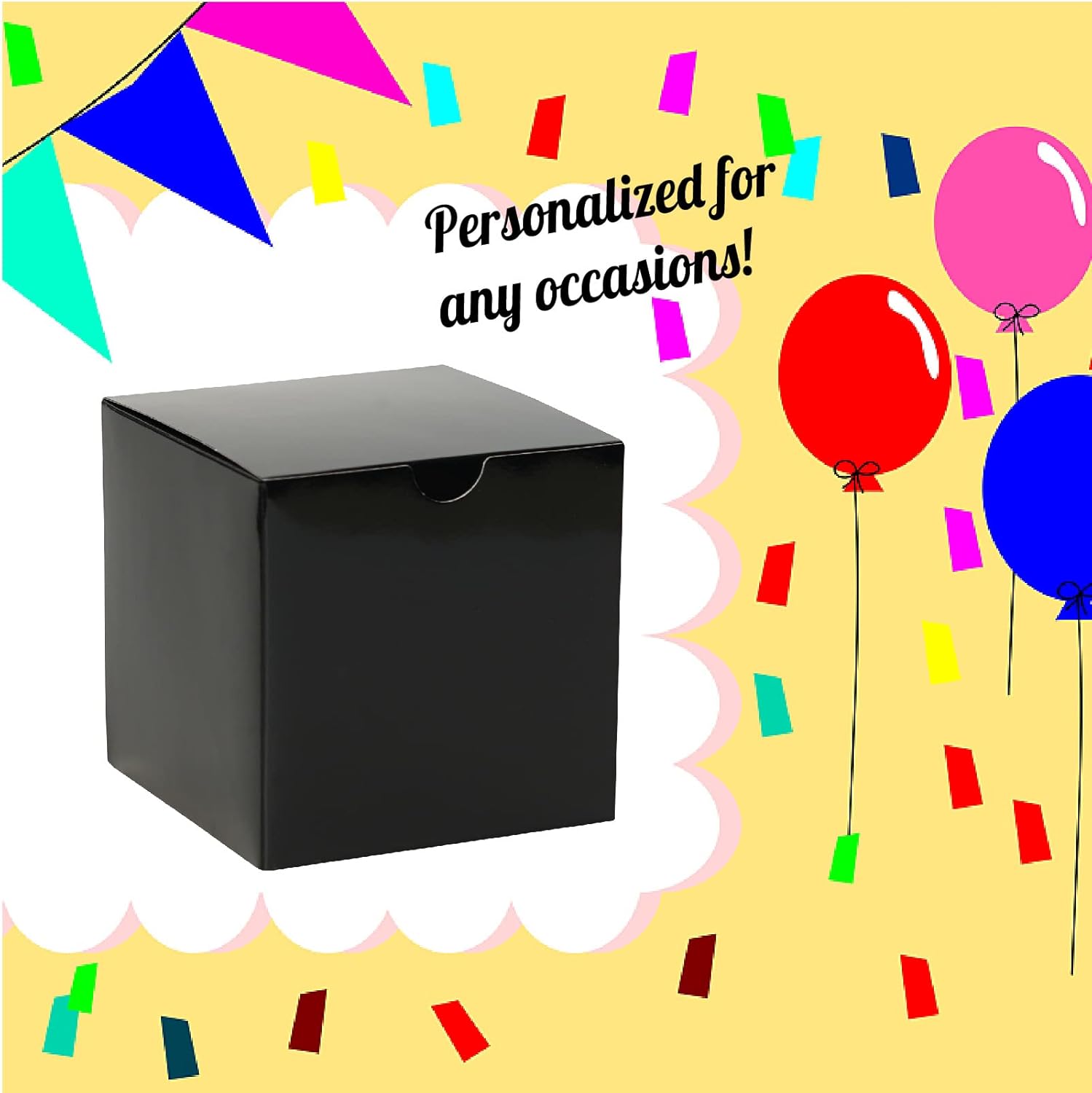Paquete de 30 cajas de regalo negras de 4 x 4 x 4 pulgadas, cajas negras brillantes, cajas de regalo pequeñas para fiesta de cumpleaños, propuesta