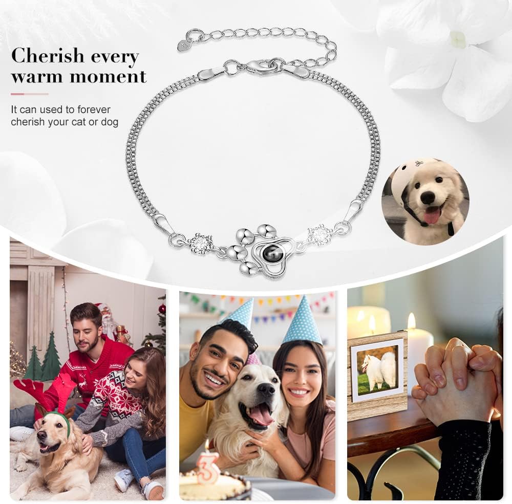 Collar personalizado con foto para mascotas, collar de proyección de encanto de foto personalizada, colgante de pata de perro, gato, joyería