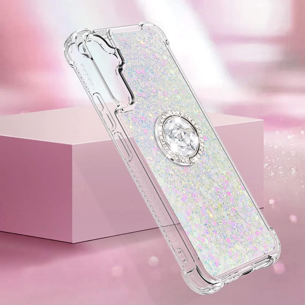 Ephoou Funda de teléfono para Samsung Galaxy A34 5G, líquido transparente a prueba de golpes con purpurina de arena movediza con soporte de anillo