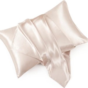 Juego de 2 fundas de almohada de satén color gris pardo con cierre de sobre, funda de almohada de seda gris pardo para cabello y piel (20 x 26 Juego de 2 fundas de almohada de satén color gris pardo con cierre de sobre, funda de almohada de seda gris pardo para cabello y piel (20 x 26