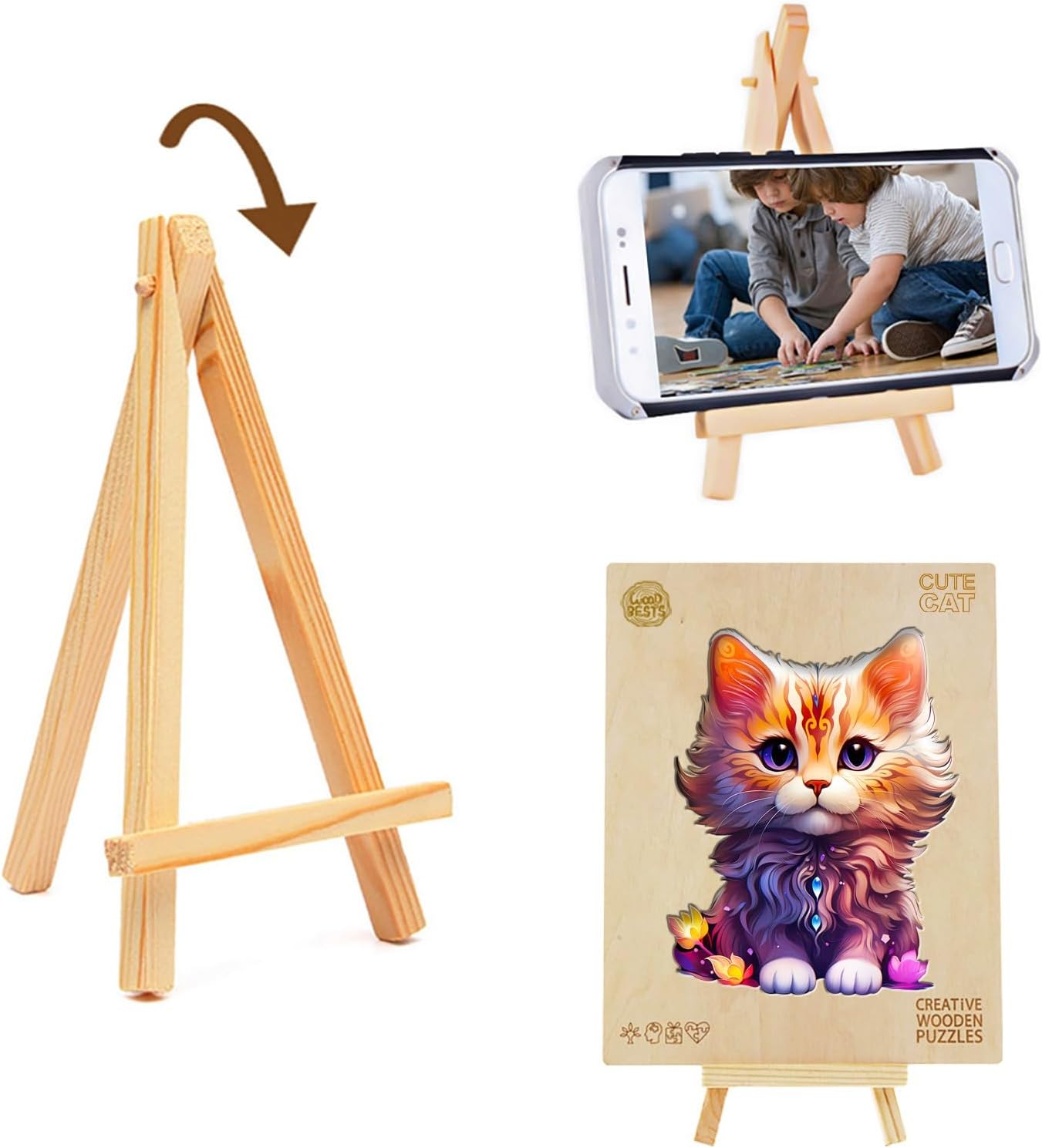 Rompecabezas de madera, con forma de gato linda, 190 piezas de 11 x 8.7 pulgadas. Rompecabezas ecológico con forma de animal único, regalo de