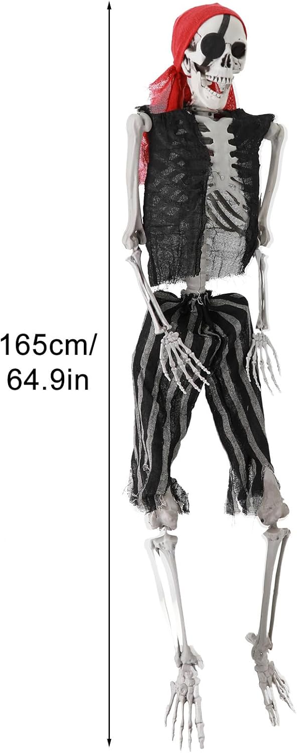 Esqueletos de Halloween de 5.4 pies, esqueleto de tamaño real para decoración de Halloween, huesos humanos realistas de cuerpo completo con
