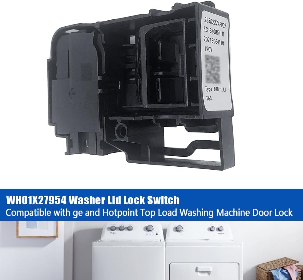 NAJING Interruptor de bloqueo de tapa de lavadora WH01X27954 compatible con cerradura de puerta de lavadora de carga superior GE Hotpoint Reemplazo