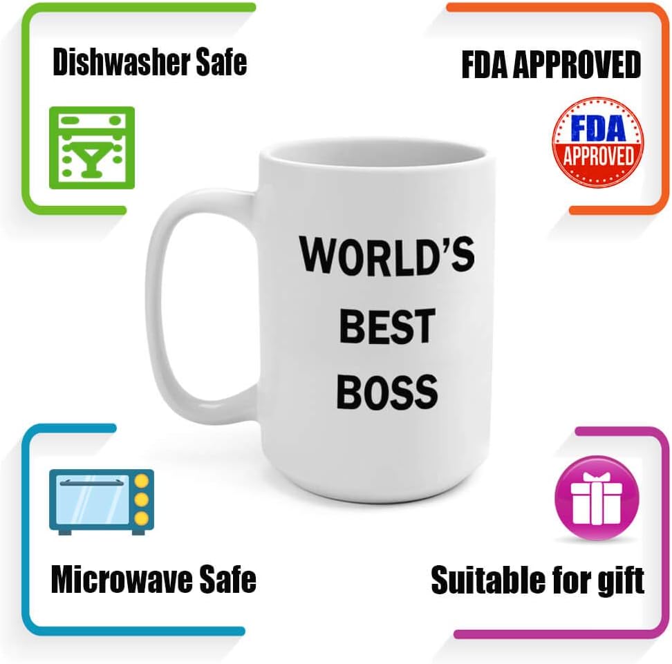 Dunder Mifflin (The Office) World’s Best Boss TV Show – Taza de cerámica para café (té, cacao) de 15 onzas, taza oficial de Michael Scott como se ve