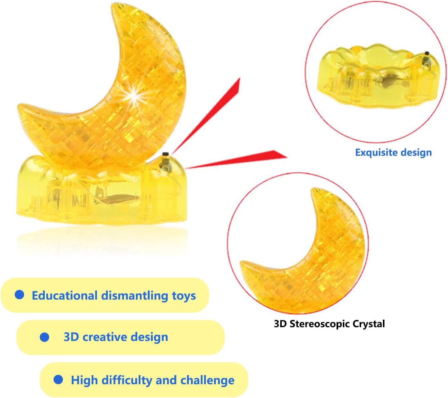 BTYYIHEX Rompecabezas de luna de cristal 3D, rompecabezas de cristal para rompecabezas a partir de 16 años, con luces, 48 piezas (azul)