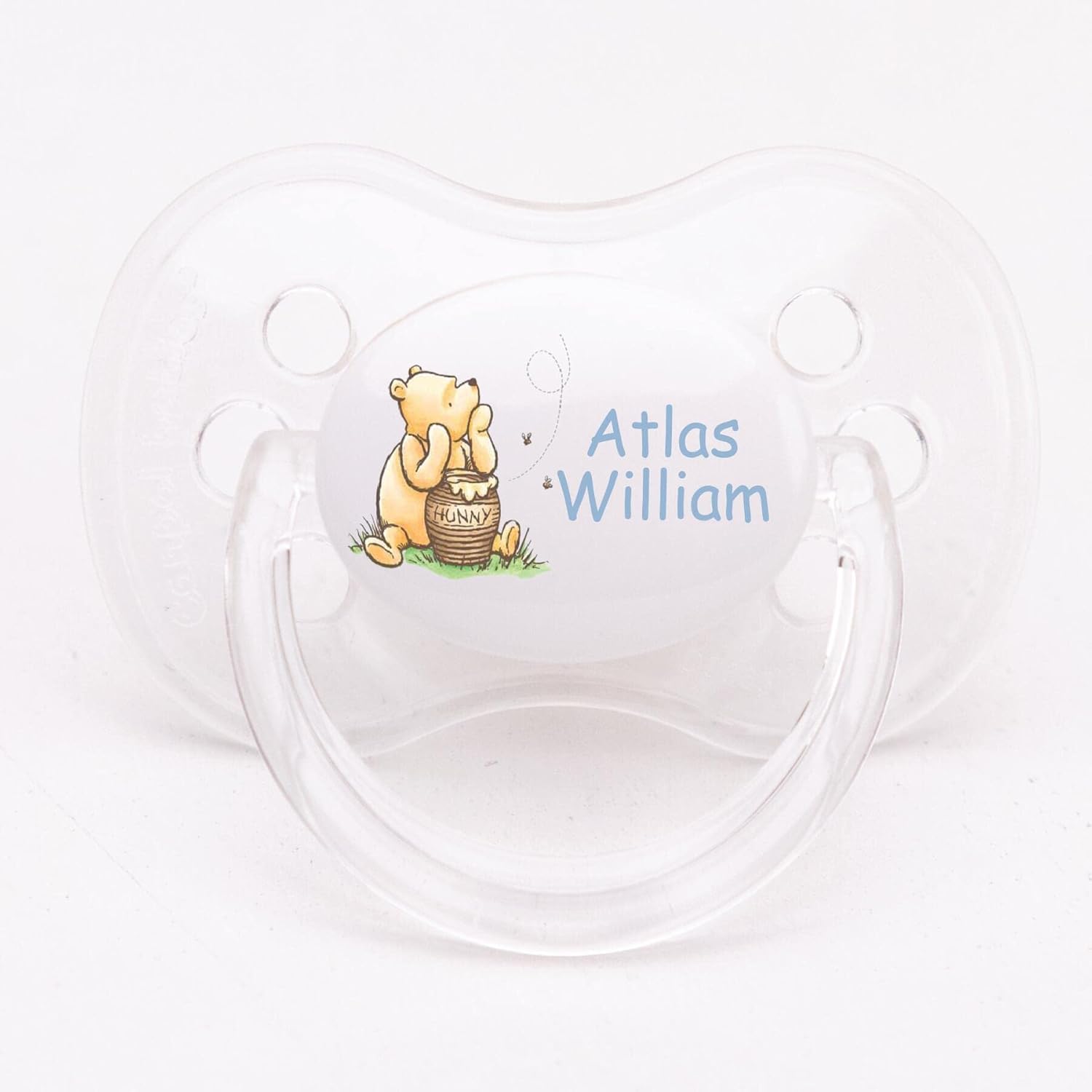 Juego personalizado con clip para chupete y cinta, chupete, 0-6 meses, 6 a 18 meses, Winnie The Pooh, bebé niño o niña, azul o rosa, tu elección de