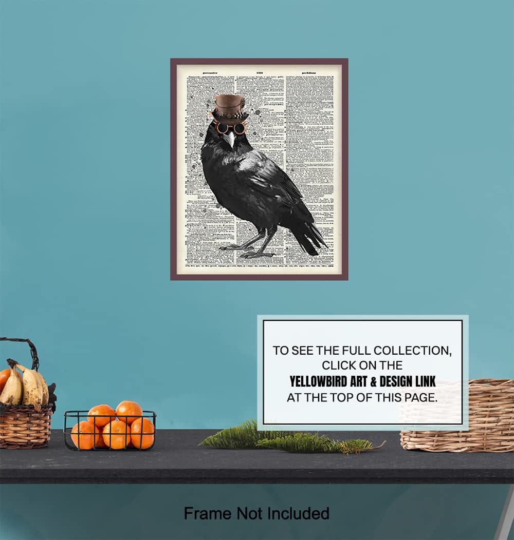 Edgar Allan Poe Gothic Steampunk Raven Wall Art LARGE 11×14 – Renaissance Hipster Dictionary Print for Gothic Home Decor – Spooky Gothic Living Room
