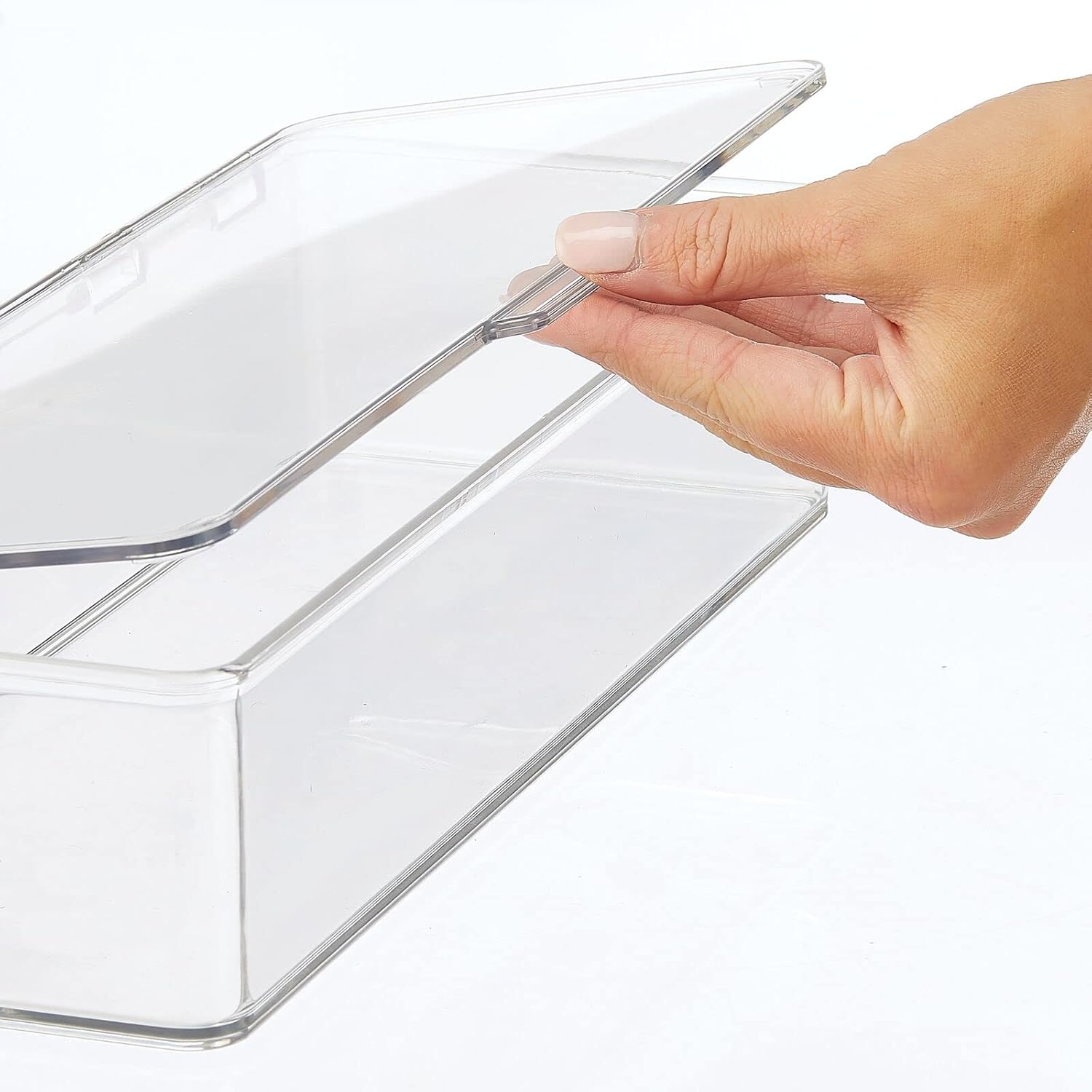 mDesign Contenedor organizador largo de plástico con tapa con bisagras, capacidad para juguetes pequeños, bloques de construcción, rompecabezas y