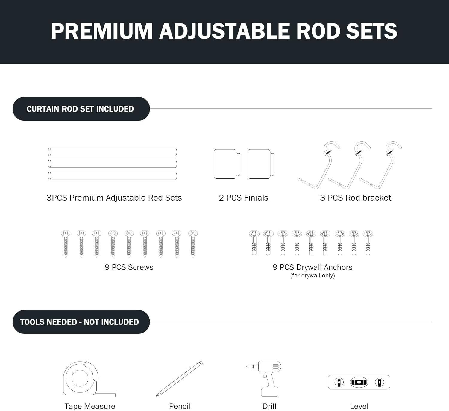 Barras de cortina resistentes para ventanas de 66 a 120 pulgadas, diseño moderno M3, dorado, 66-120 pulgadas