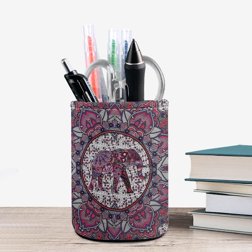 BIGCARJOB Portalápices de poliuretano para escritorio, diseño de elefante bohemio, organizador de papelería para mujeres, regalos de damas, caja de