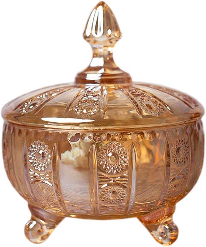 Sizikato Plato de caramelo de cristal de alivio con tapa, decoración de boda caramelo buffet tarro de comida