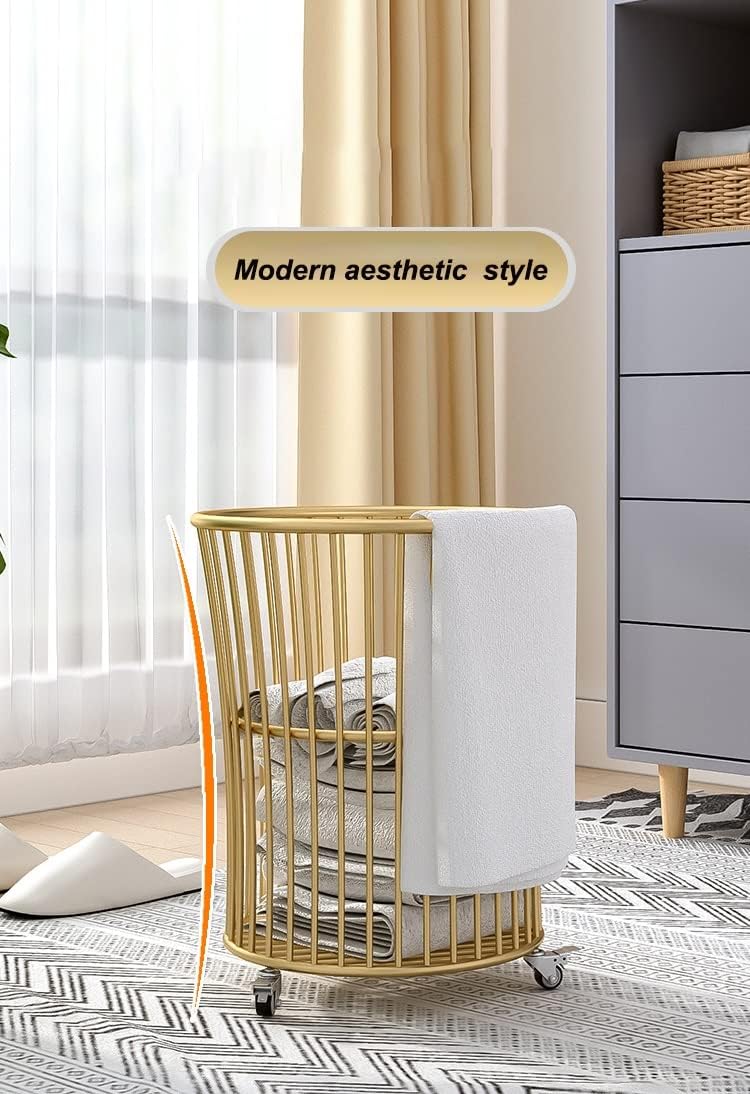 Cesta de lavandería con ruedas, cesta de metal para almacenamiento de ropa, para sala de estar, baño, dormitorio o dormitorio de los niños, color