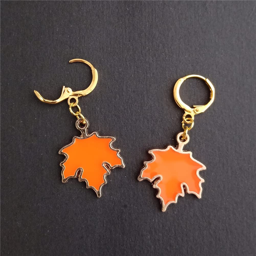 Maple Leaf Earrings Beautiful Enamel Hoop Earrings, Leaves Jewelry for Nature Lover