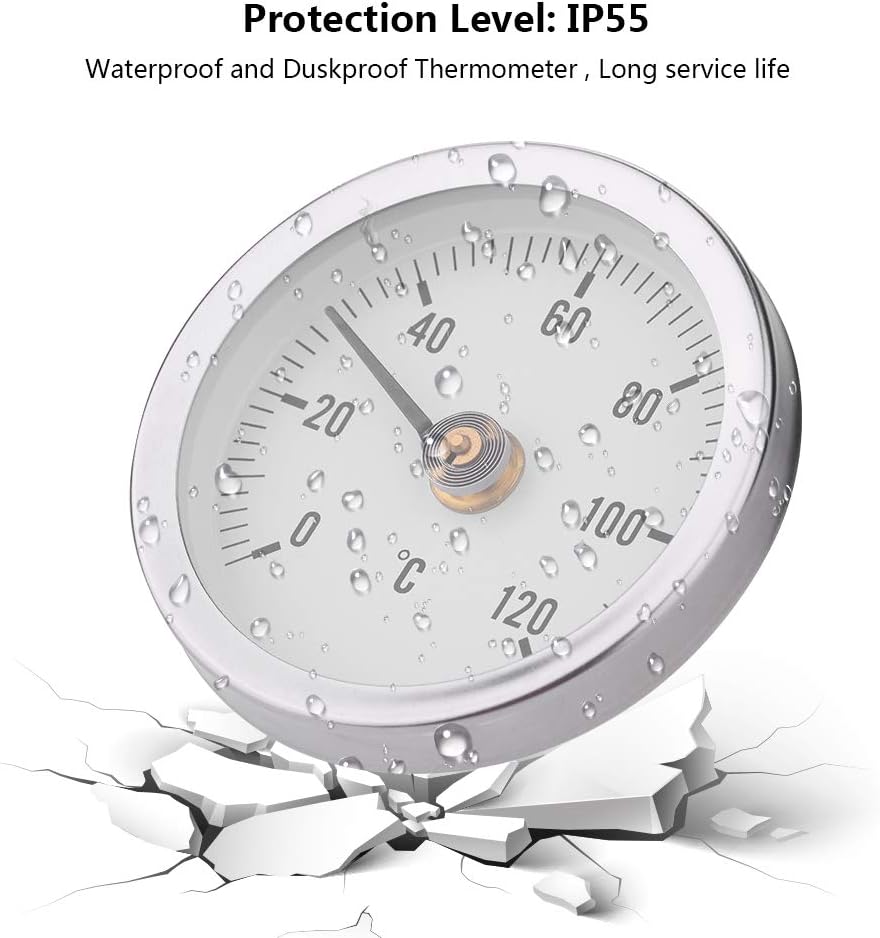 Termómetro para interiores y exteriores, termómetro de pared grande, temperatura bimetálica IP55 0-120 para patio, piscina, cocina, jardín, pared y