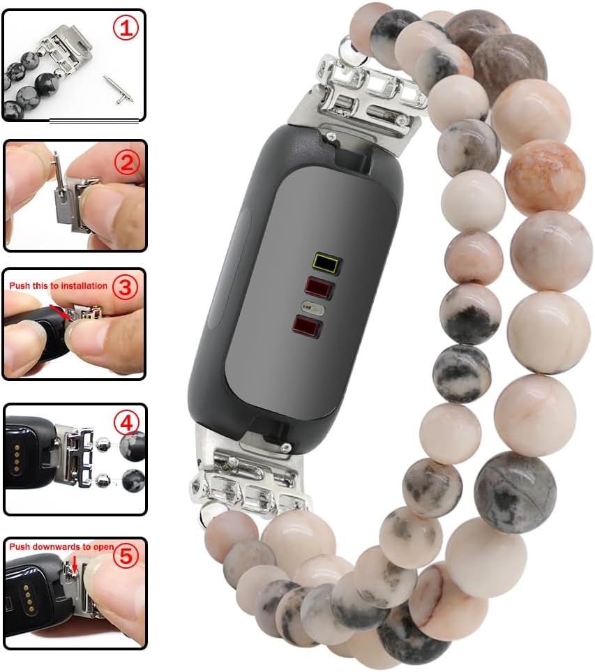 C&L Accessories Bracelets Compatible with Fitbit Inspire 3 Bands for Women Beaded Wristband Adjustable Gemstone Replacement Straps