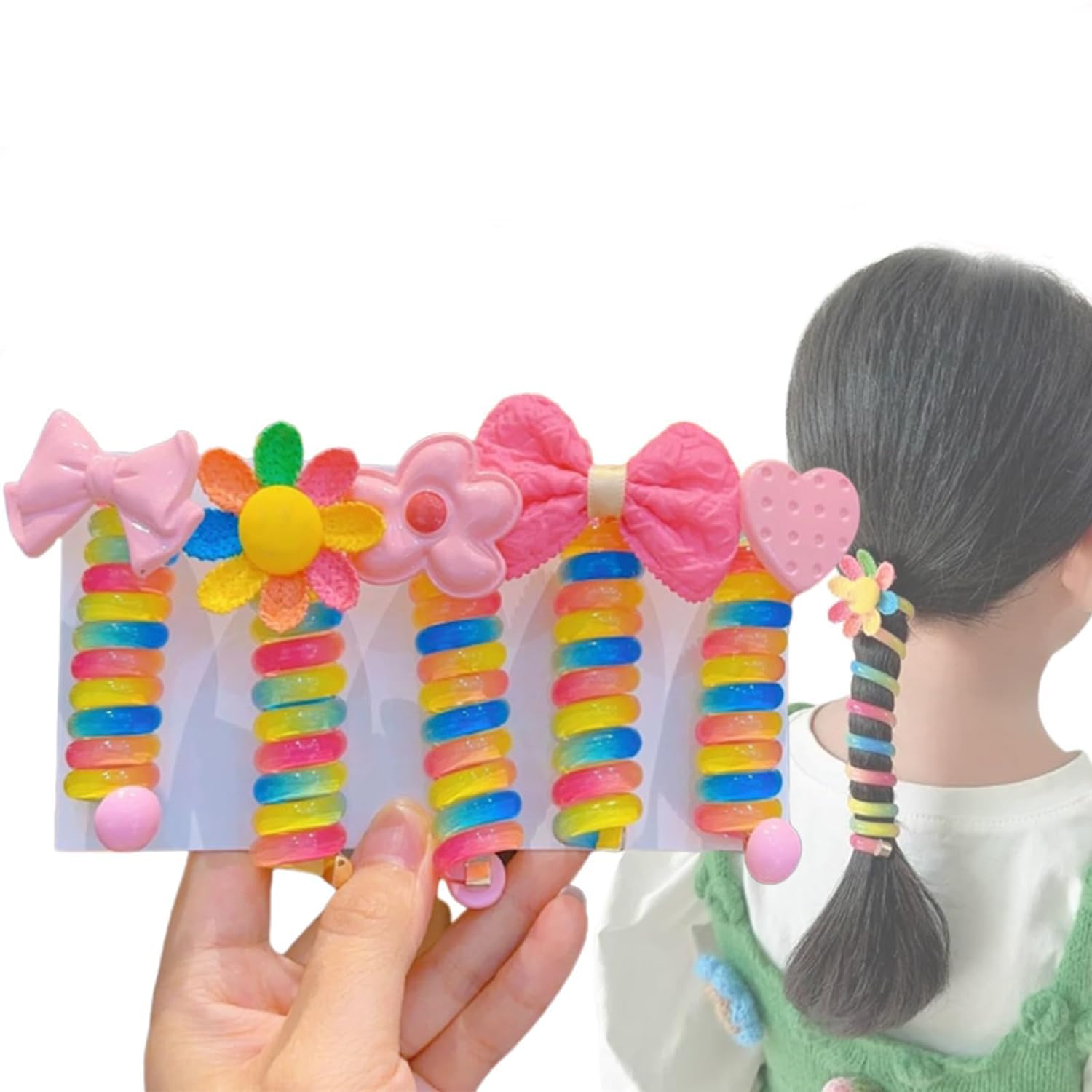 5 bandas de pelo coloridas para niños, lazos de pelo en espiral, cable telefónico, cable de teléfono, lazos rectos en espiral, 5 estilos de regalo