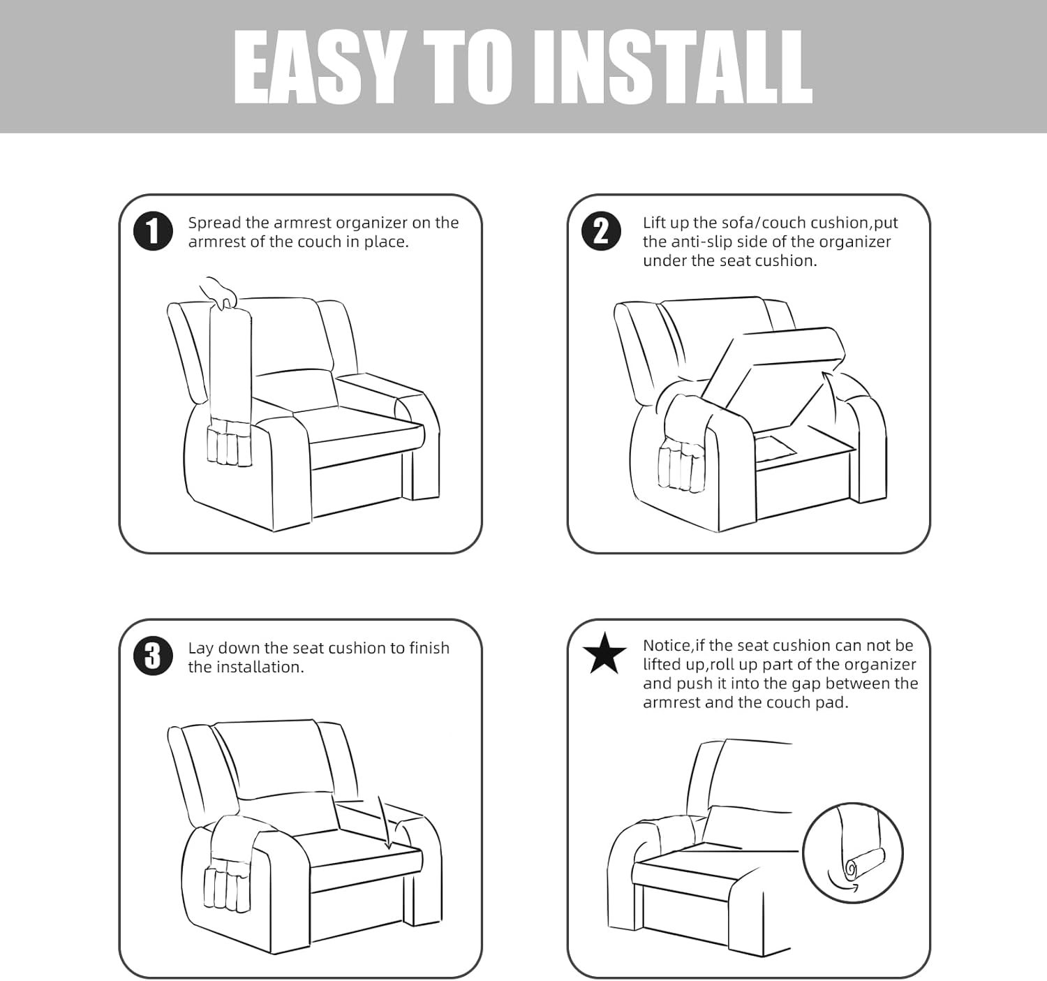 Juego de 3 fundas impermeables para sofá reclinable, funda para reposabrazos y reposacabezas con 6 bolsillos de almacenamiento, protector acolchado