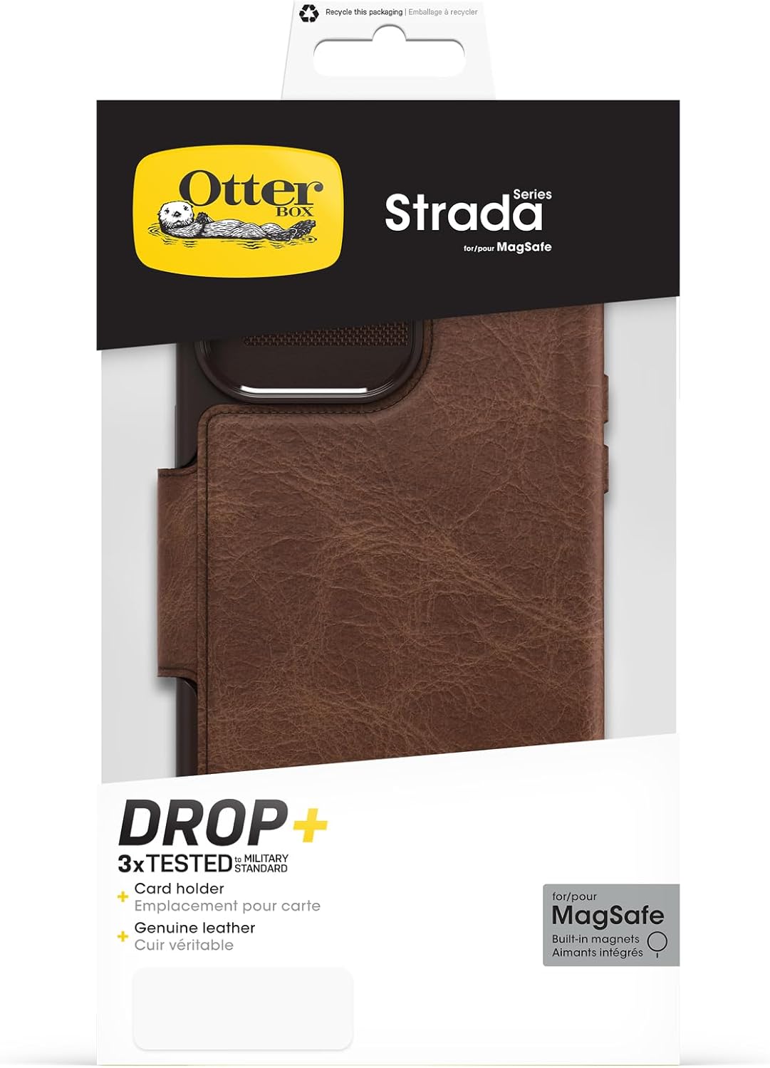 OtterBox Funda Strada Folio Series para iPhone 15 Pro MAX (solamente) – ESPRESSO (marrón), tarjetero, broches a presión a MagSafe, piel auténtica,