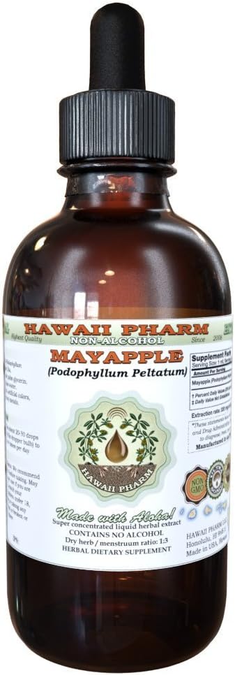 HawaiiPharm Mayapple – Extracto líquido sin alcohol, mayapple orgánica (Podophyllum peltatum) glicerita de raíz seca, 2 onzas
