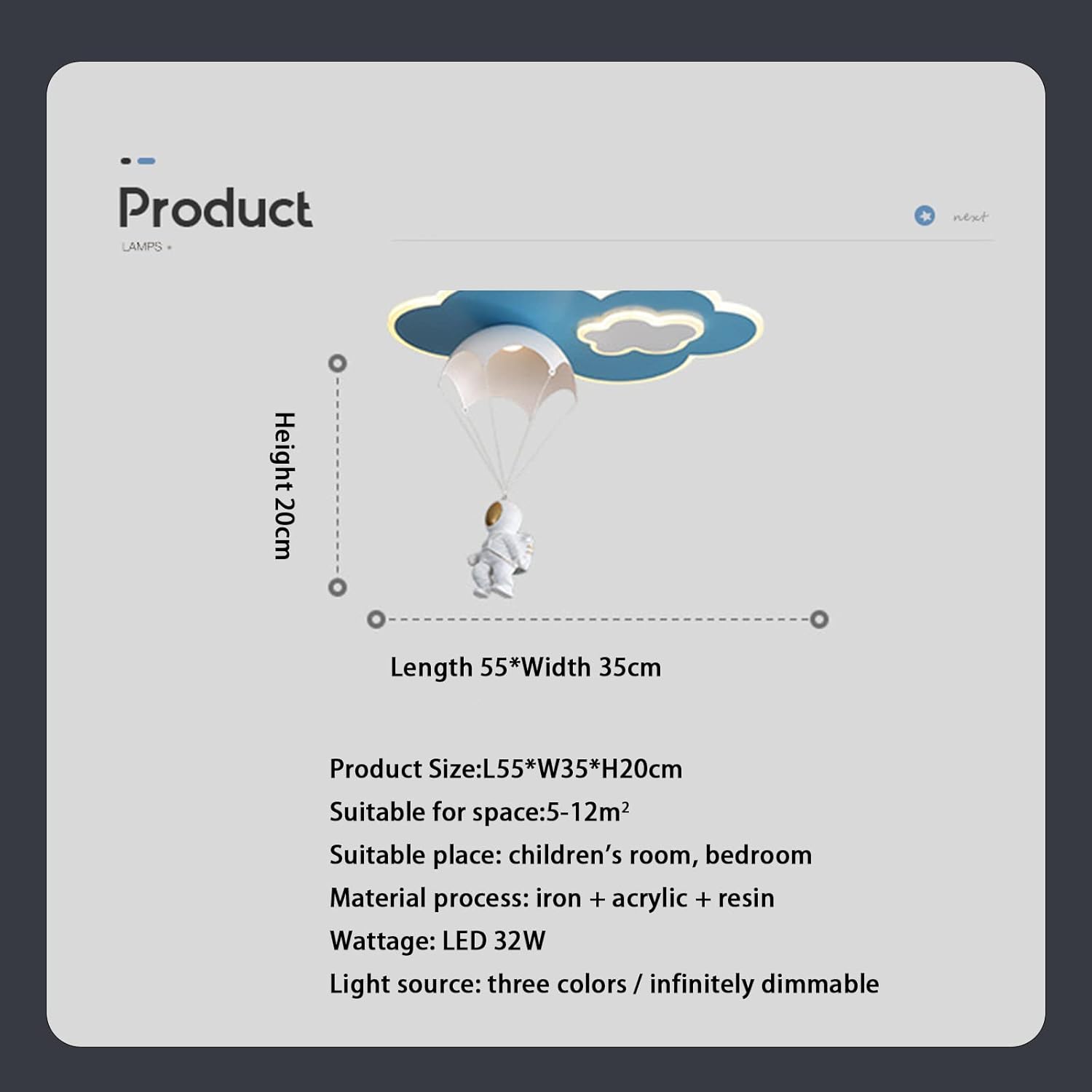 Lámpara de techo moderna, lámpara colgante de dibujos animados de astronauta, lámpara de techo LED de acrílico con control remoto, lámpara de techo