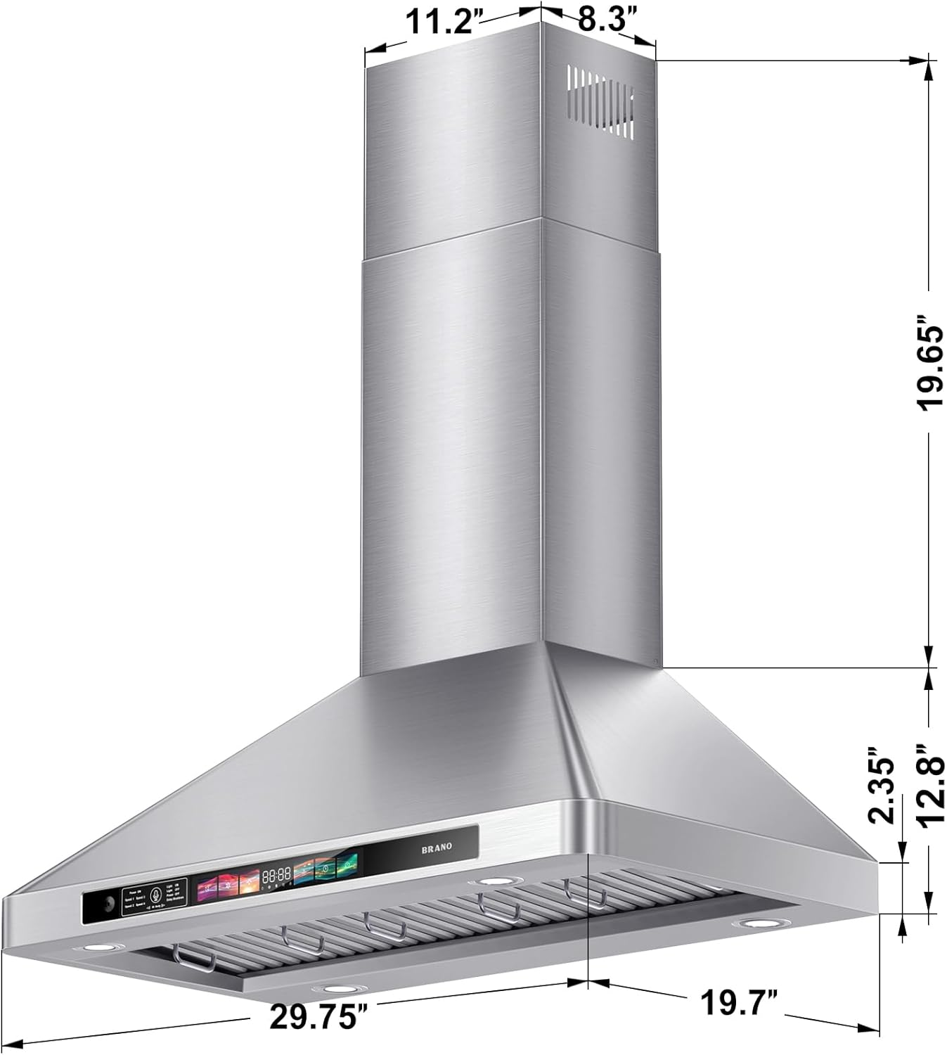 BRANO Campana extractora de montaje en pared de 30 pulgadas con control de vozgestostáctil, ventilación de campana de cocina de acero inoxidable de