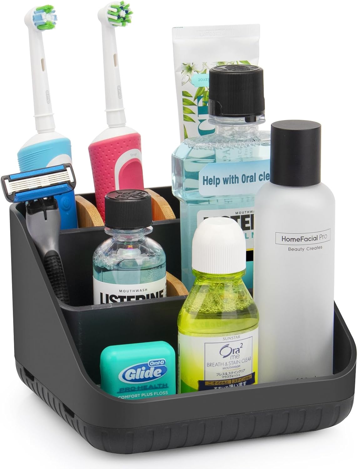 Chintu Portacepillos de dientes para baño, organizador de encimera de baño, soporte eléctrico para cepillado de dientes, 6 ranuras para organización