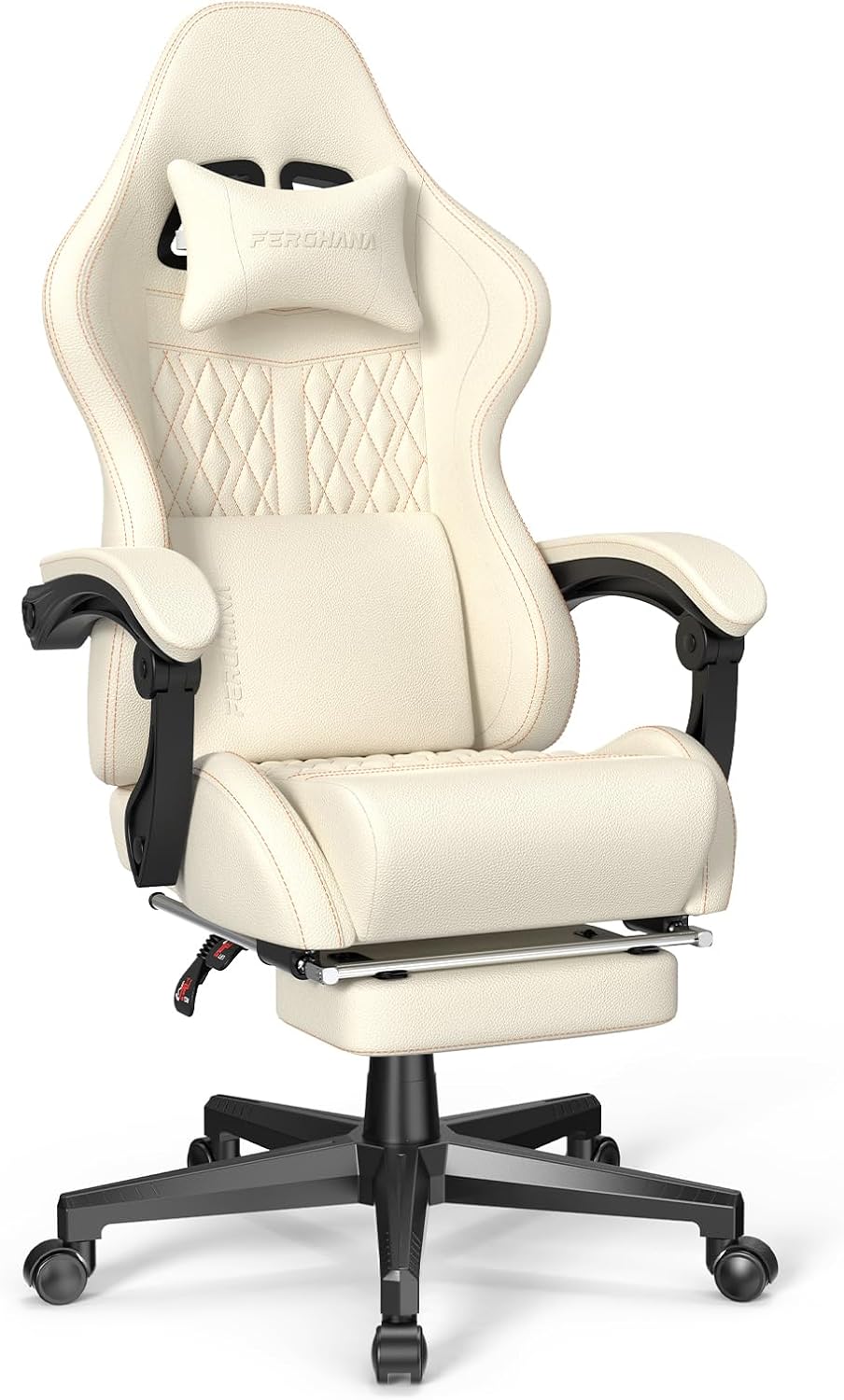Ferghana Silla vintage de piel sintética para videojuegos, silla de jugador con respaldo alto con masaje, silla ergonómica de oficina para