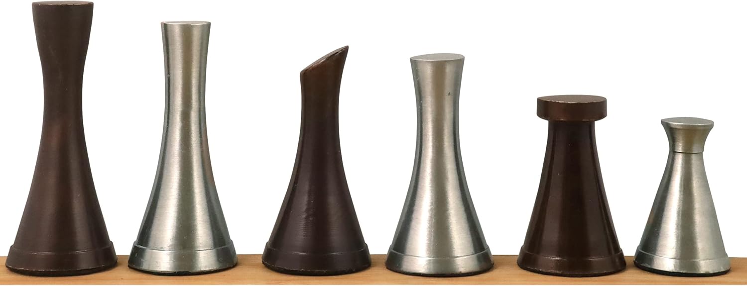 Royal Chess Mall – Juego de piezas de ajedrez de lujo de metal de latón de la serie Tower de 3.1″ – Plata y antiguo