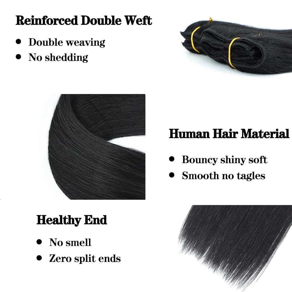 Extensiones de cabello humano real con broches, para mujeres negras, 4.23 onzas, 100% cabello humano con clip, 8 piezas de doble trama, hechas a