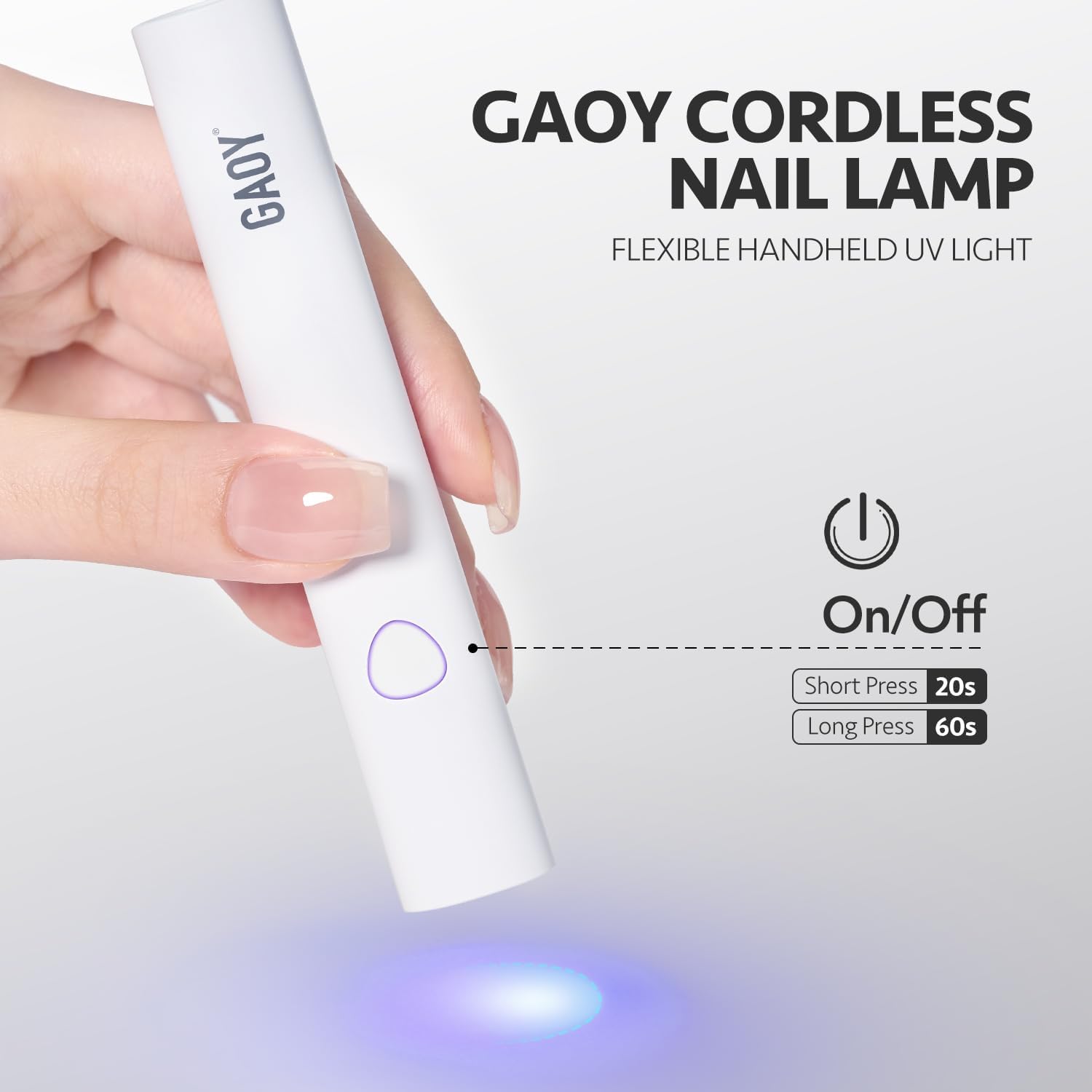 GAOY Lámpara de uñas inalámbrica con soporte, luz UV de mano para uñas de gel, secador de uñas USB recargable para secado rápido, color blanco