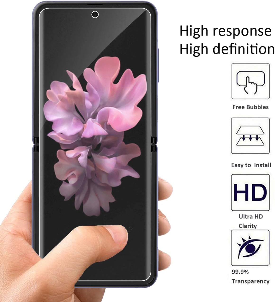 Orzero (2 juegos) compatible con Samsung Galaxy Z Flip, Z Flip 5G 2020 (no compatible con Z Flip 3 5G 2021), protector de pantalla de TPU suave,