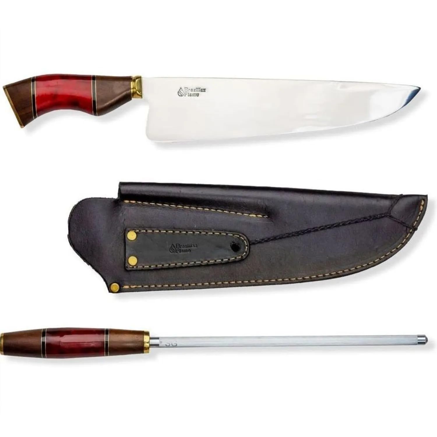Chef Picanha – Juego de cuchillos de acero inoxidable de 10 pulgadas con afilador, color verde