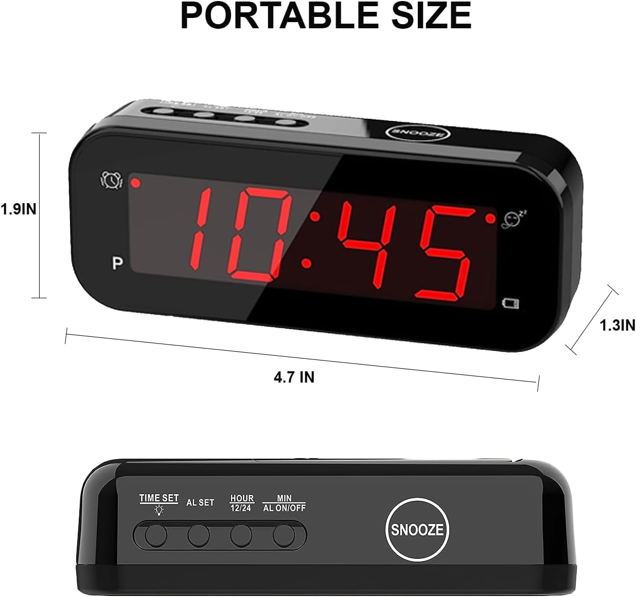 Reloj despertador digital pequeño con pantalla de temperatura, funciona con pilas, brillo ajustable, repetición, 1224 horas, inalámbrico, modo