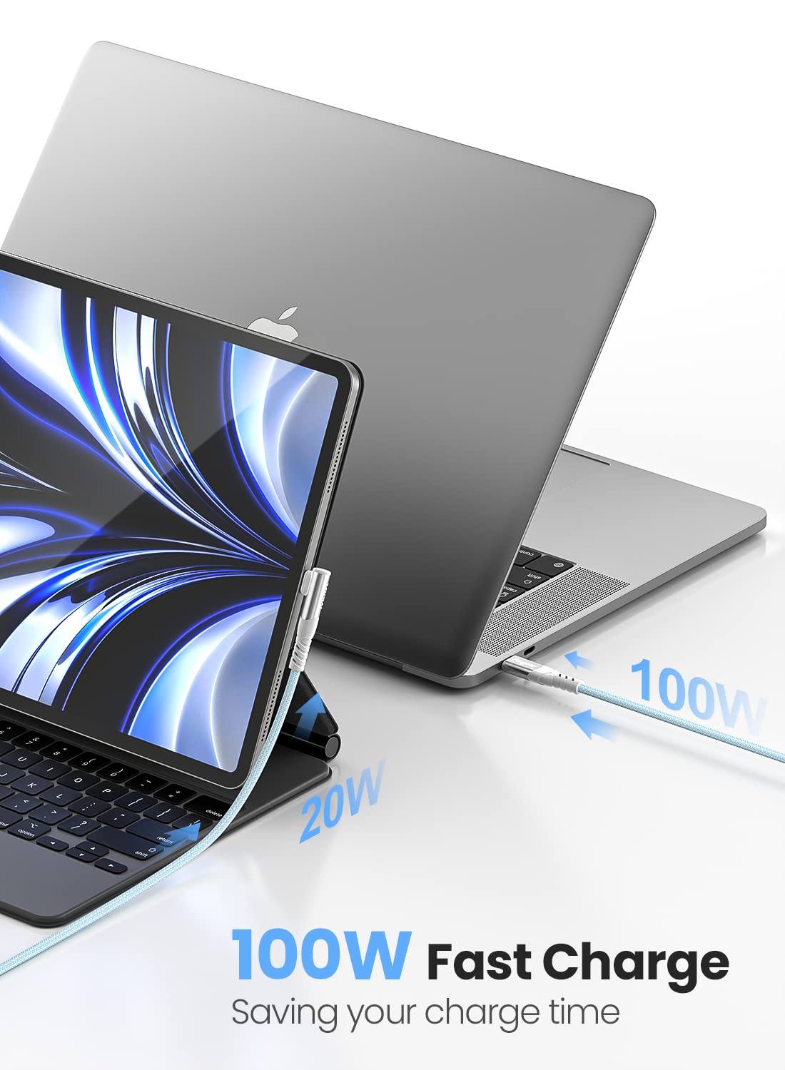 Fasgear Cable USB C a USB C de 100 W  1 paquete de 3 pies USB 2.0 tipo C a tipo C PD cable 5A de carga rápida en ángulo recto compatible con