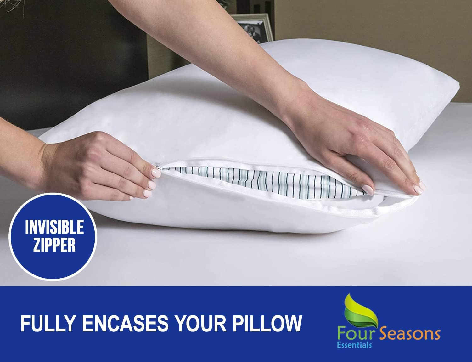 Juego de 2 fundas de almohada cuadradas de 18 x 18 pulgadas, impermeables, hipoalergénicas, a prueba de polvo, con cremallera