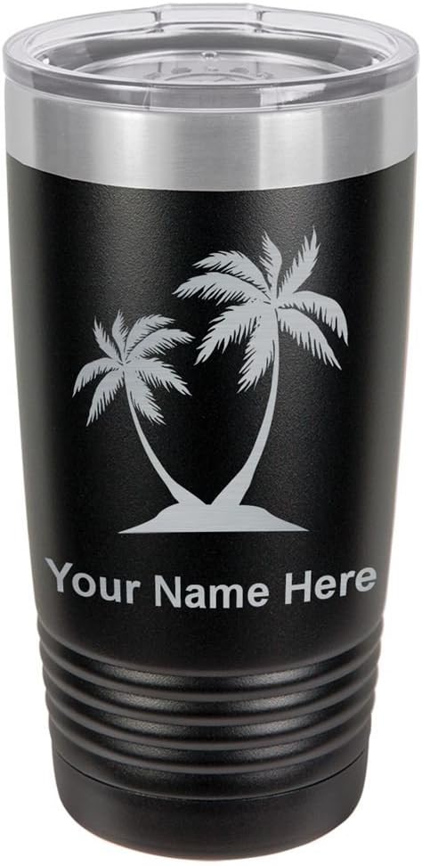 LaserGram Vaso aislado al vacío de 20 onzas, palmeras, grabado personalizado incluido (negro)