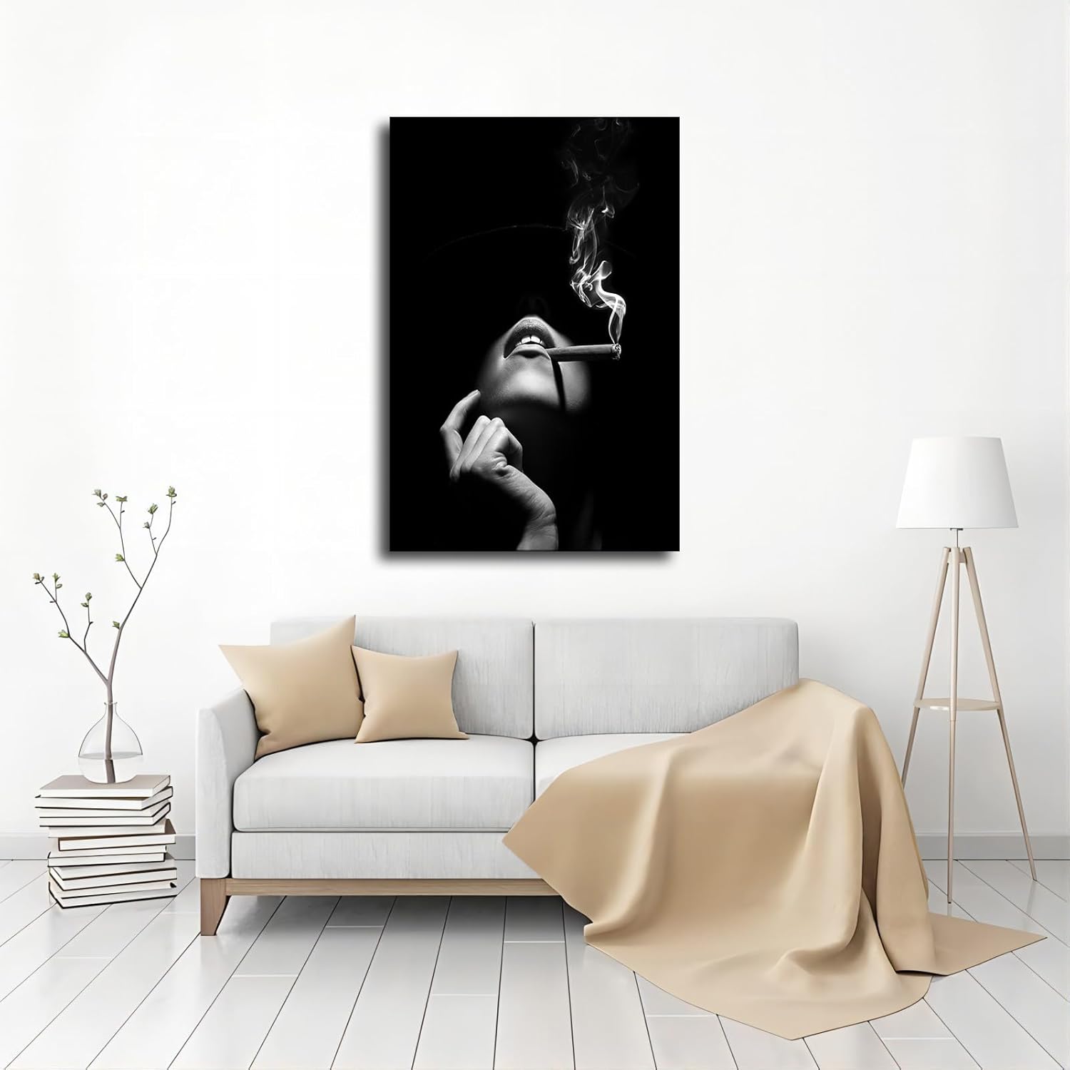 Póster artístico en blanco y negro de mujer fumando un cigarro, lienzo impreso para pared, arte moderno para el aula, cocina, hombre y mujer, regalo