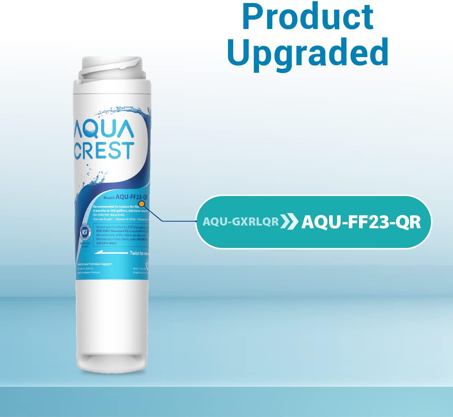 AQUACREST GXRLQR – Filtro de agua en línea para debajo del fregadero, certificado NSF 42, reduce el cloro, el sabor y el olor, repuesto para filtro