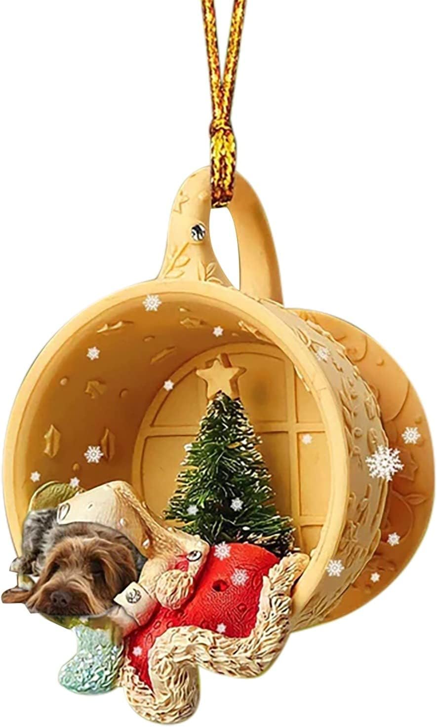 Adorno colgante de Navidad lindo cachorro durmiendo en taza Labrador Retriever Colgante Pastor Perro Colgante Árbol de Navidad Perro Adornos