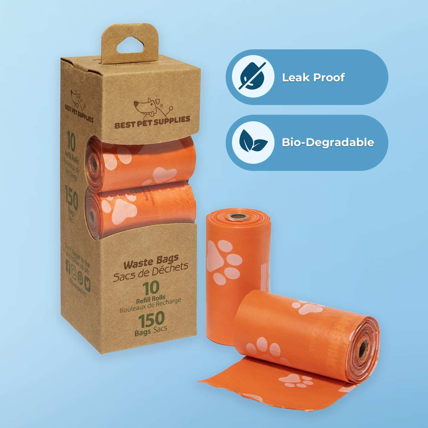 Best Pet Supplies – Bolsas para limpieza de excremento de perro, rollo de repuesto, uso en exteriores, a prueba de fugas y desgarros, plástico