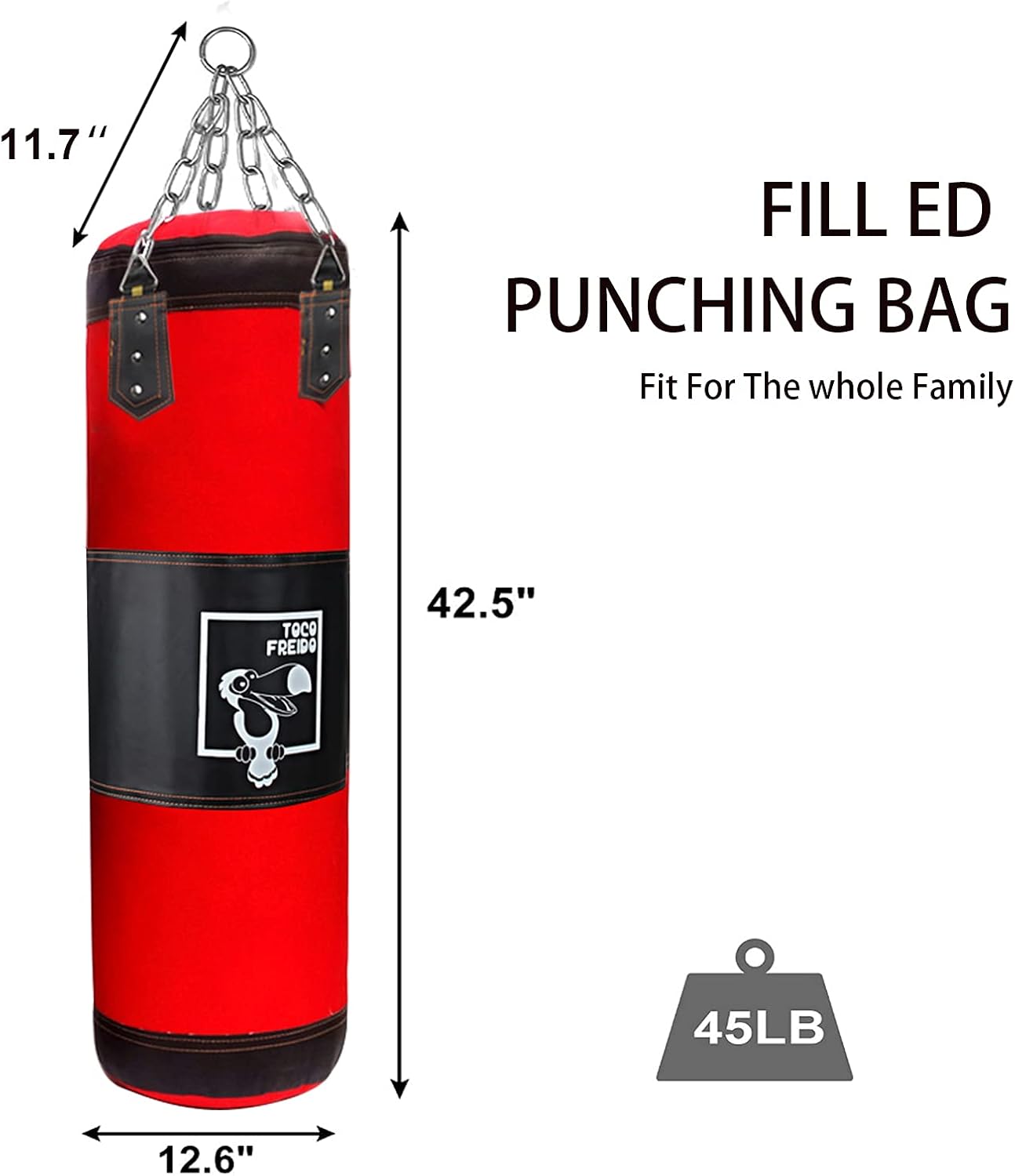 TOCO FREIDO Juego de saco de boxeo pesado sin relleno para adultos y niños, juego de kickboxing con gancho de techo, cadena de acero, bolsa pesada