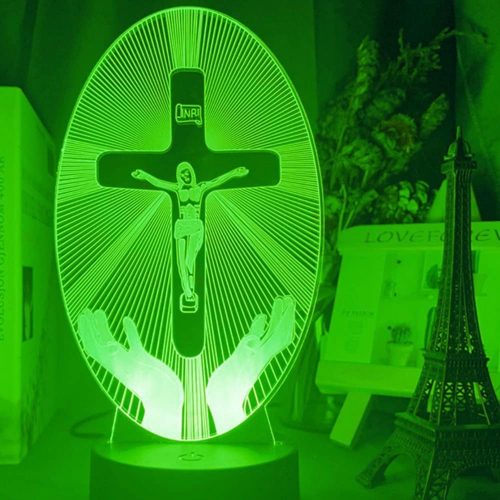 3D Jesús Cruz Control Remoto 16 Colores Luces Nocturnas Ilusión Acrílico LED Lámpara de Mesita de Noche de los Niños Dormitorio Decoración de