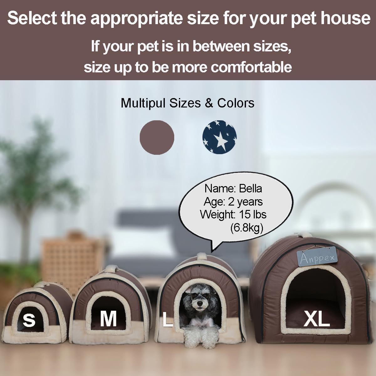 ANPPEX Casa para perros para interiores, cama para perro cubierta lavable 2 en 1, aislada y acogedora cueva de iglú para perro, tamaño L para perros