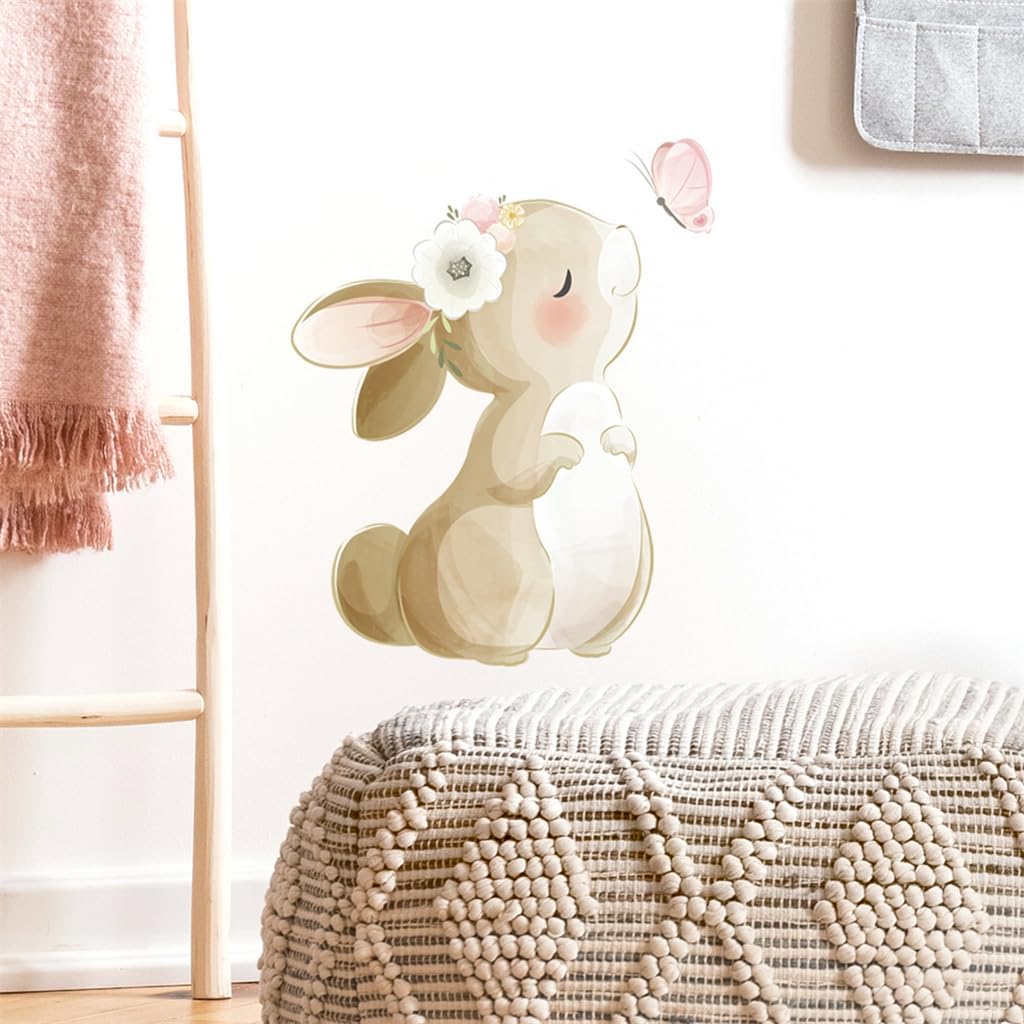 Calcomanías de pared con diseño de mariposa y conejo, decoración de dormitorio de niños y niñas, calcomanías de pared de animales de safari de