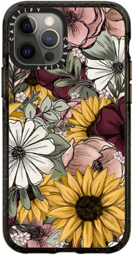 CASETiFY KT’s Canvases – Funda Impact para iPhone 12 y iPhone 12 Pro, diseño floral de KT’s Canvases, color negro transparente