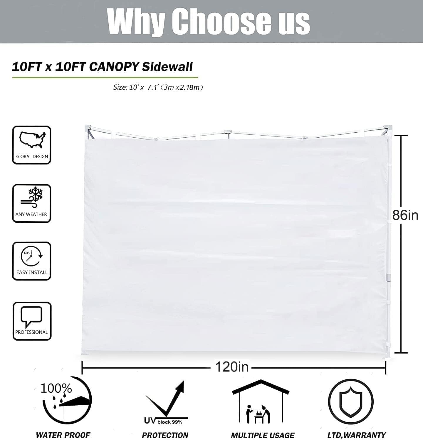 SCOCANOPY SunWall – Marco de toldo desplegable de 10 x 10 pulgadas, paquete de 3 solo pared lateral (morado)
